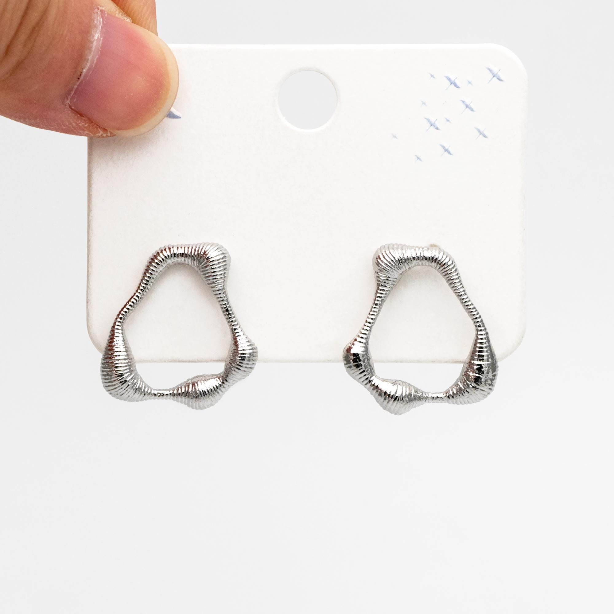 10pcs Gold/ Silver Irregular Oval Earrings, 18K Gold/ Rhodium plated Brass, Hoop Stud Earrings (GB-4479)